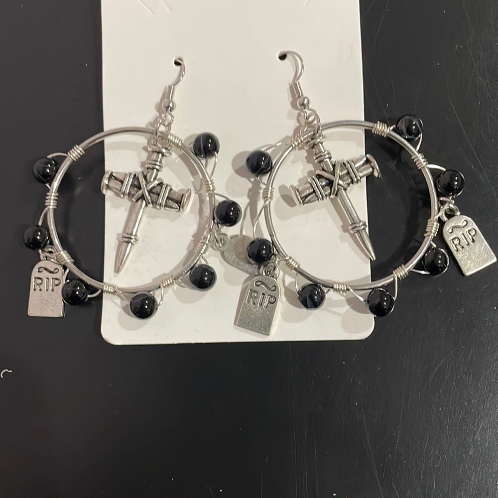Homemade Earrings Crosses and Tombstones